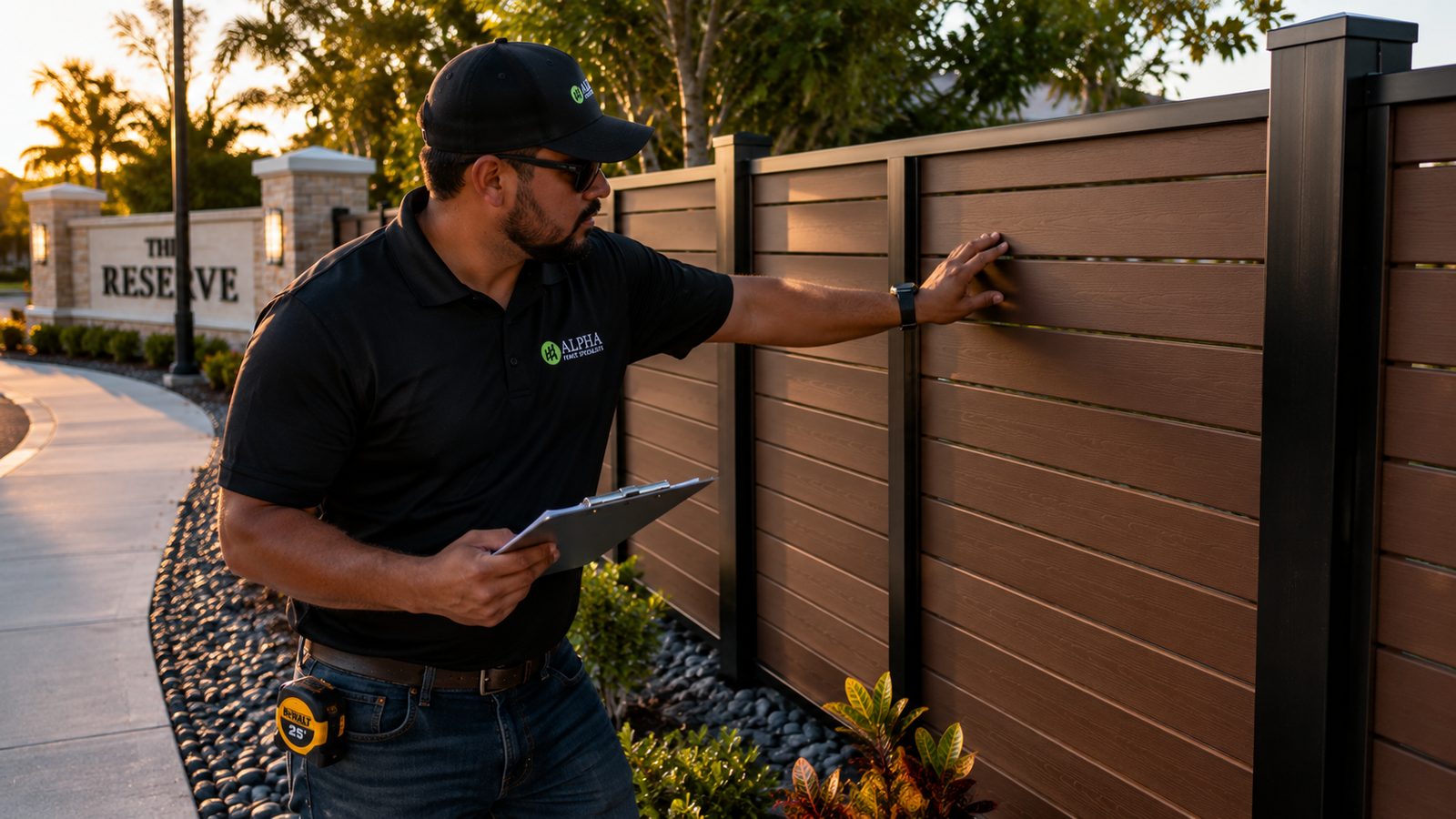 Alpha Fence Specialists crew installing aluminum fence in Palm Beach