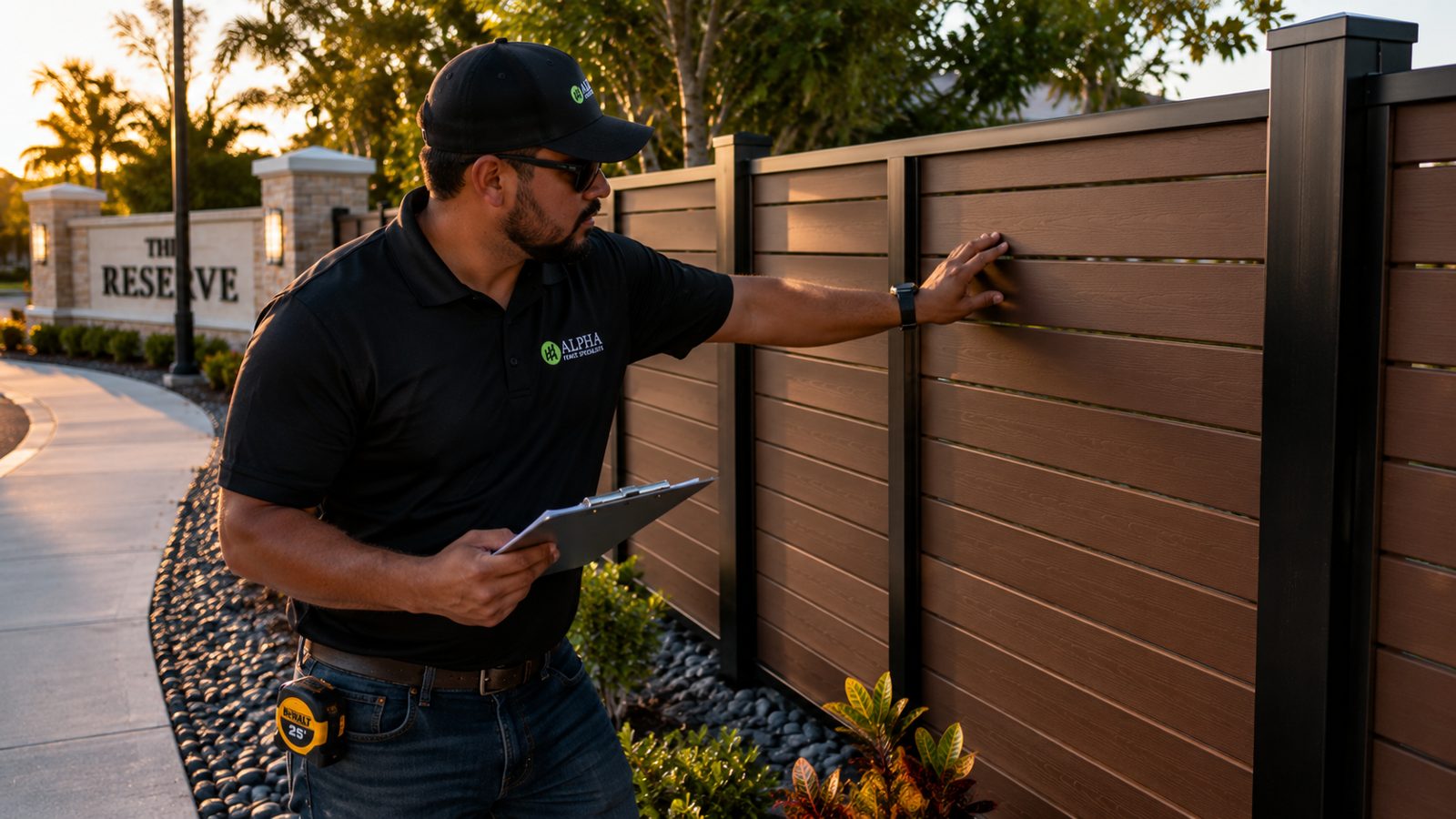 Alpha Fence Specialists crew installing pool fence in Boca Raton