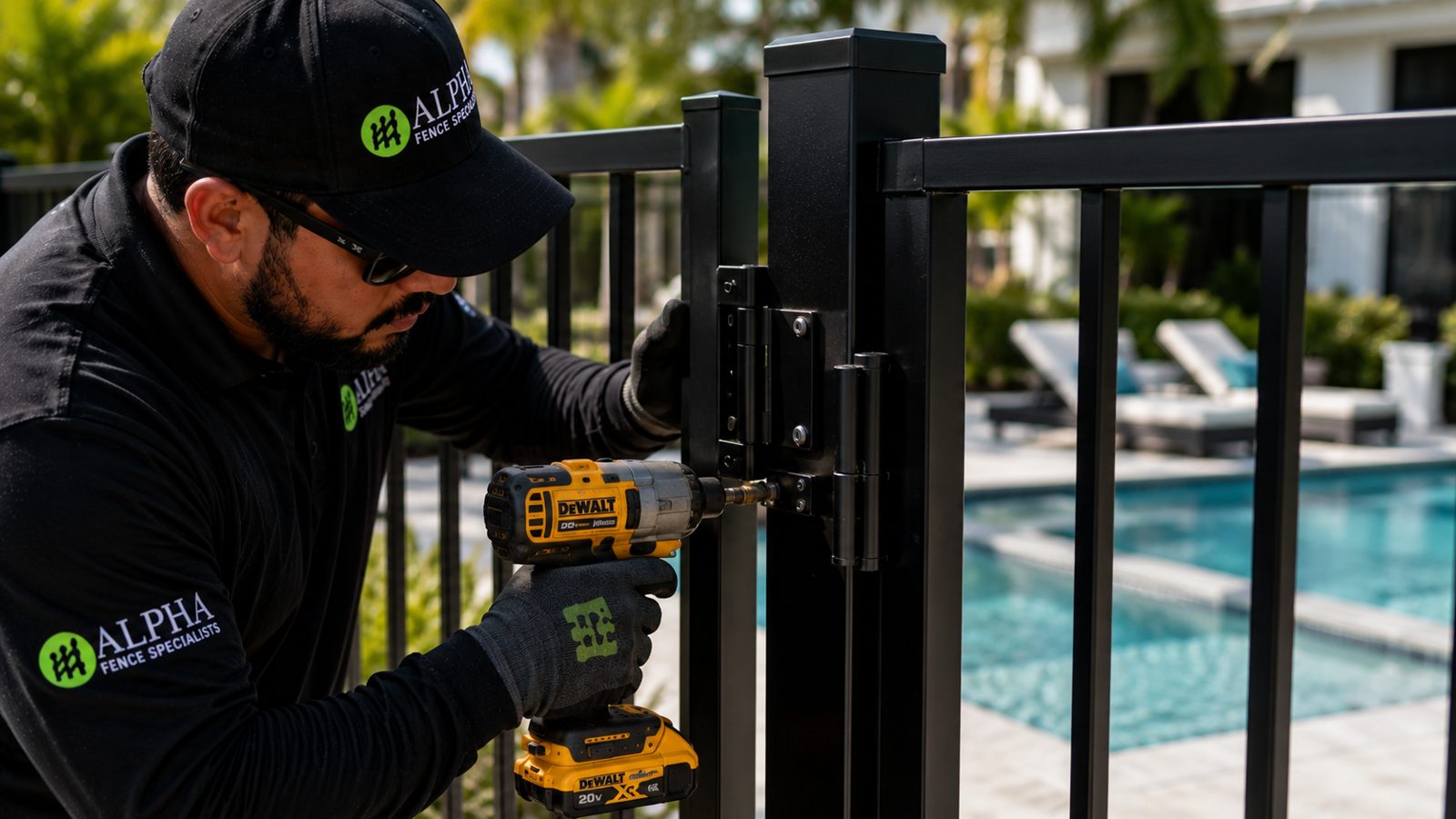 Alpha Fence Specialists crew installing vinyl fence in Stuart