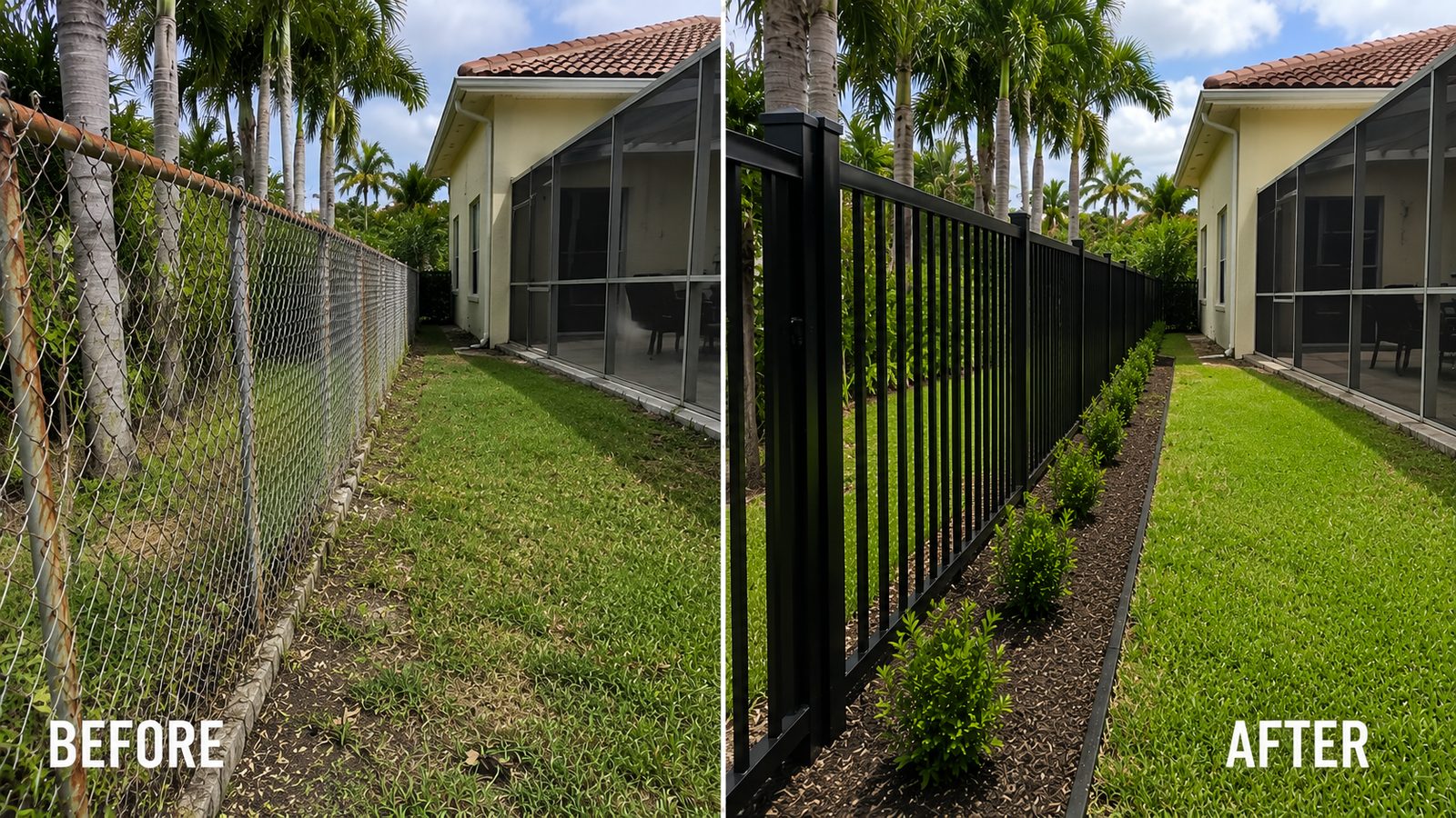 Before and after: chain link to black aluminum