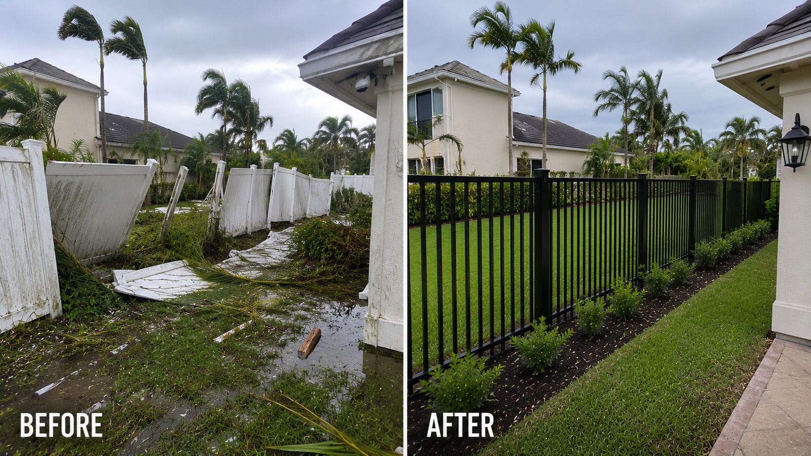 Before and after: chain link to black aluminum pool