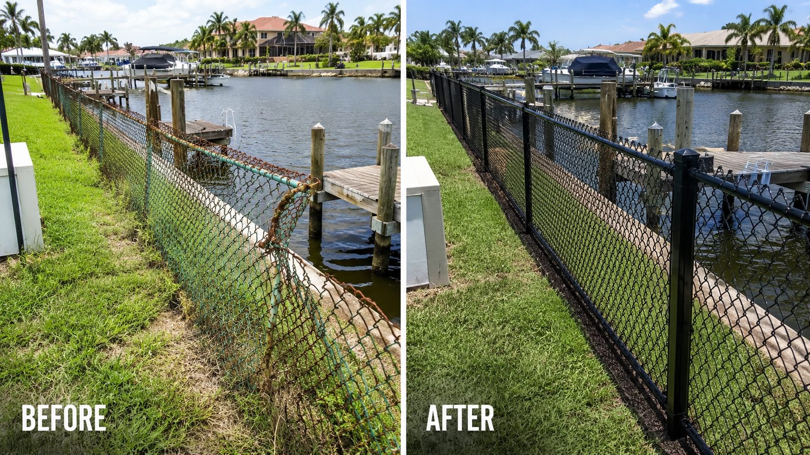 Before and after: hurricane damage to black aluminum