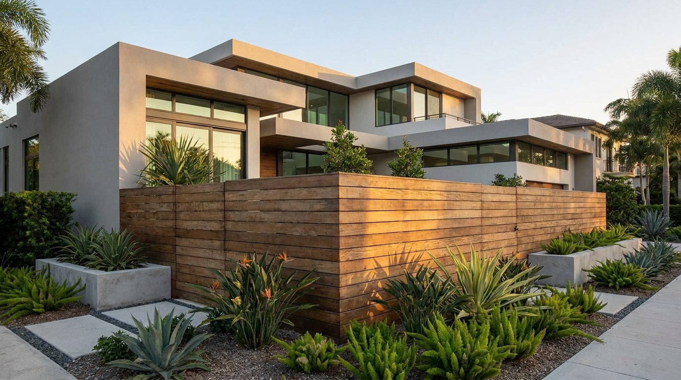 Premium cedar wood fence surrounding luxury Palm Beach home